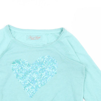Next Girls Blue Cotton Pullover Sweatshirt Size 12 Years Pullover - Heart