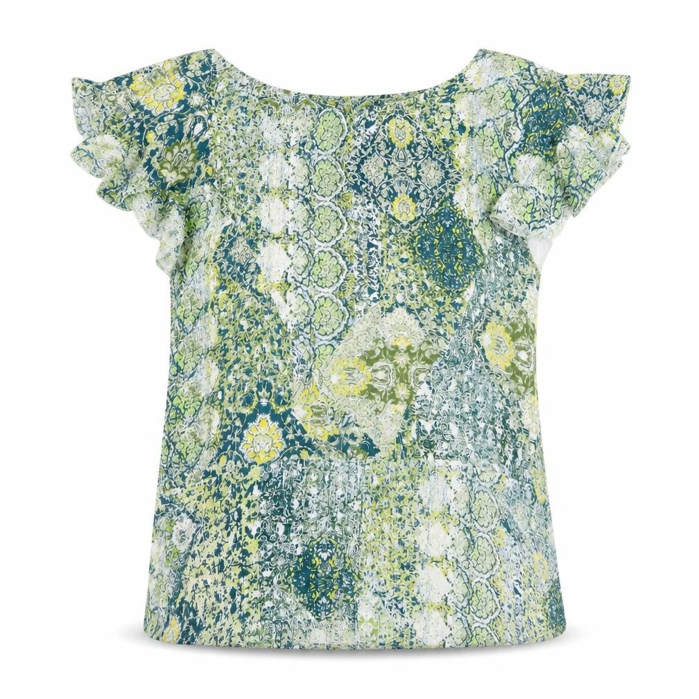Blue Diamond Womens Green Geometric Viscose Basic Blouse Size L Round Neck