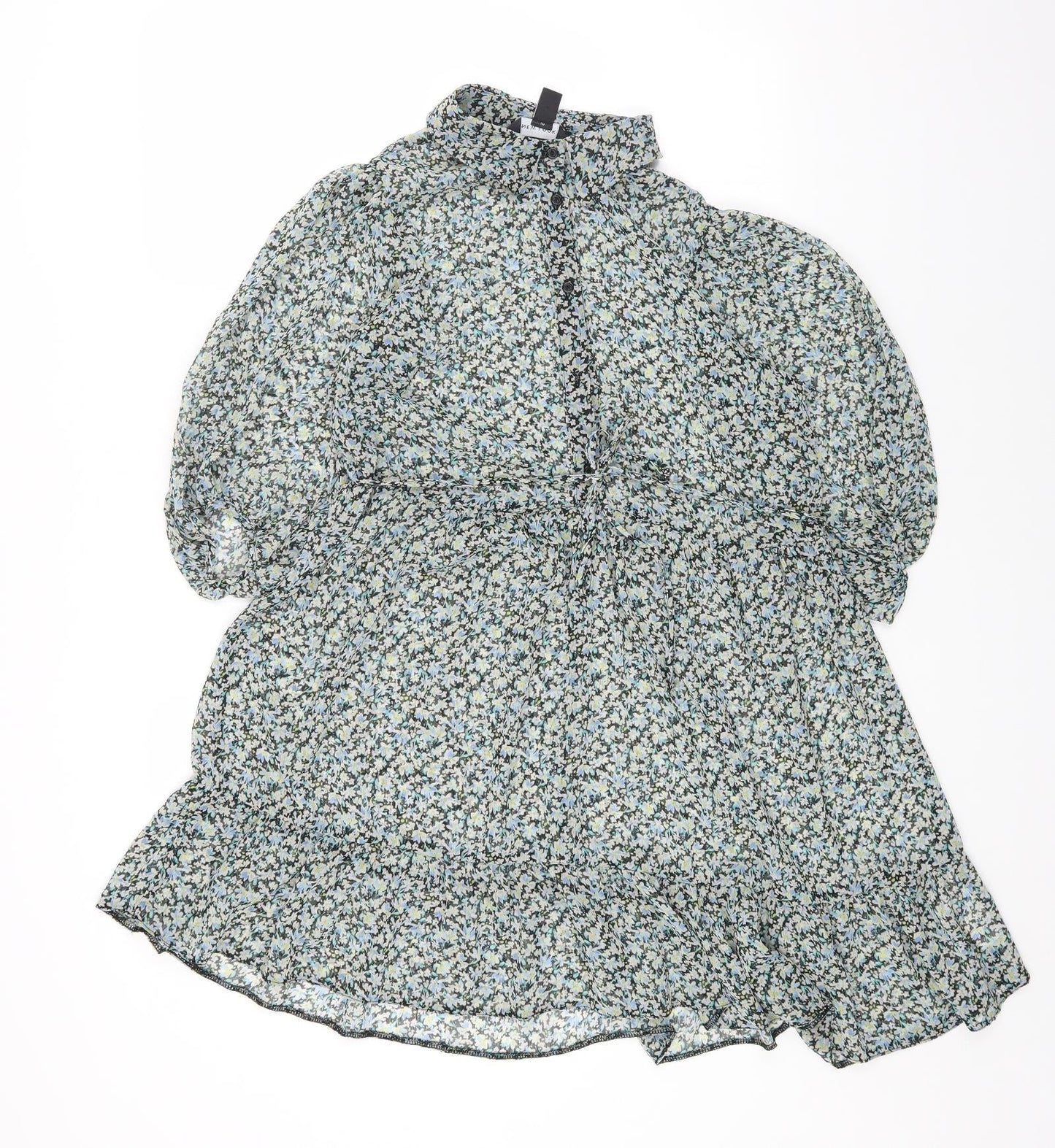 New Look Womens Multicoloured Floral Polyester Fit & Flare Size 8 Collared Button