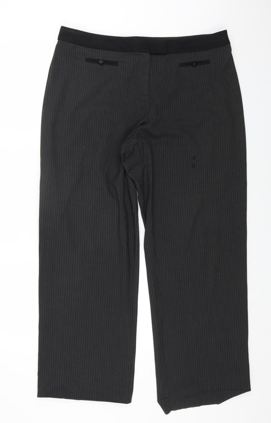 Liz Jordan Womens Grey Striped Polyester Dress Pants Trousers Size 16 L30 in Regular Zip