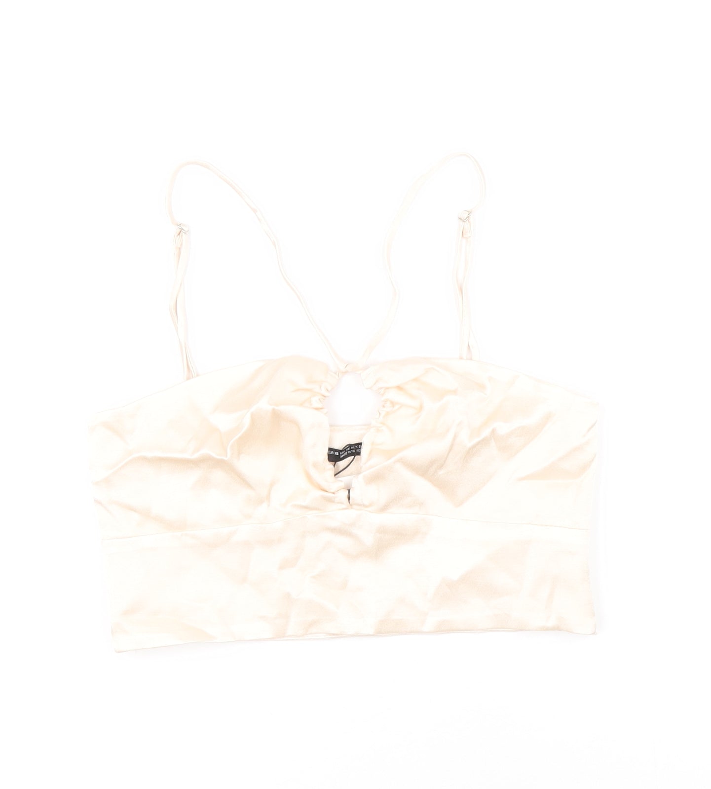 Zara Womens Ivory Viscose Cropped Tank Size XS Round Neck - Keyhole Crossover Neckline