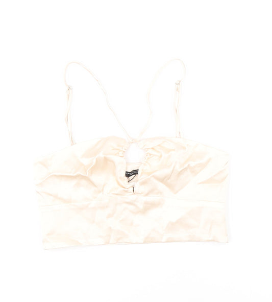 Zara Womens Ivory Viscose Cropped Tank Size XS Round Neck - Keyhole Crossover Neckline