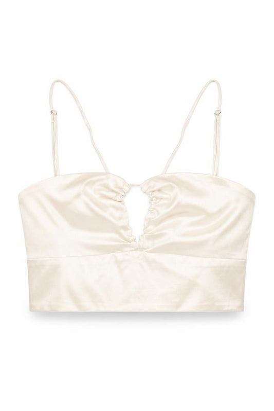 Zara Womens Ivory Viscose Cropped Tank Size XS Round Neck - Keyhole Crossover Neckline
