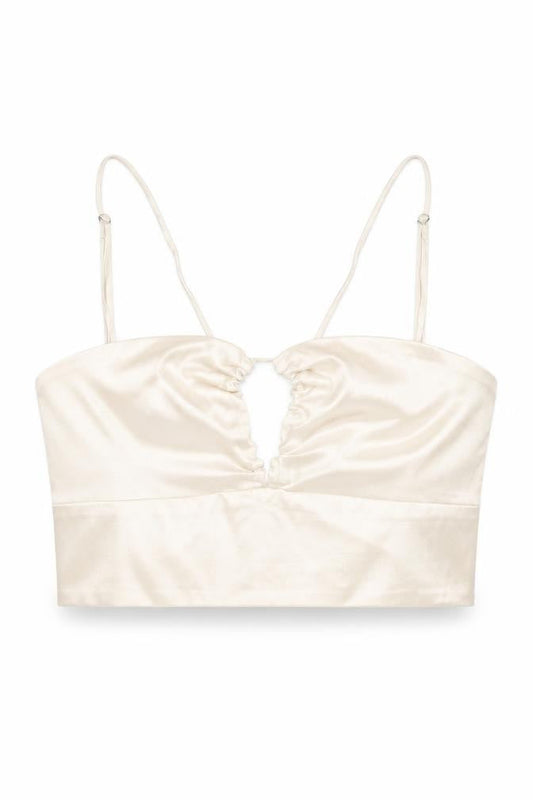 Zara Womens Ivory Viscose Cropped Tank Size XS Round Neck - Keyhole Crossover Neckline