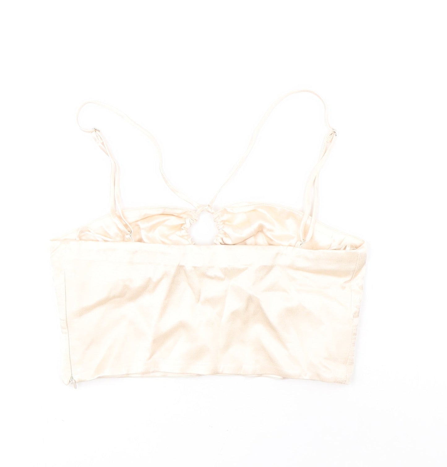 Zara Womens Ivory Viscose Cropped Tank Size XS Round Neck - Keyhole Crossover Neckline