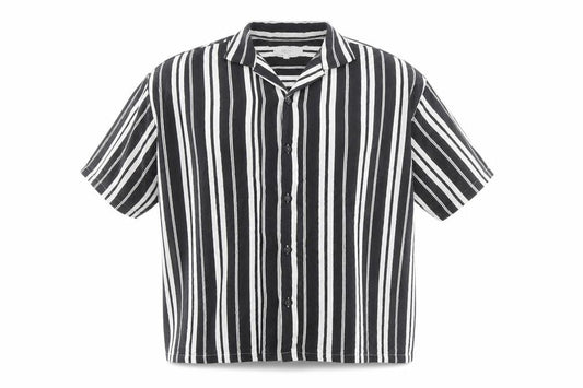 Loom Mens Multicoloured Striped Viscose Button-Up Size M Collared Button