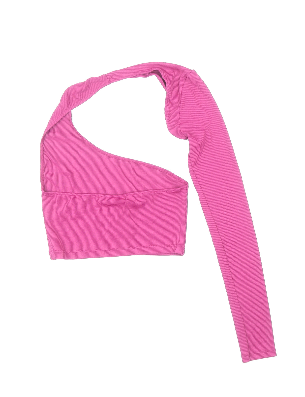 Pull&Bear Womens Pink Polyamide Cropped T-Shirt Size S One Shoulder - One Sleeved Hatler Neck Ribbed