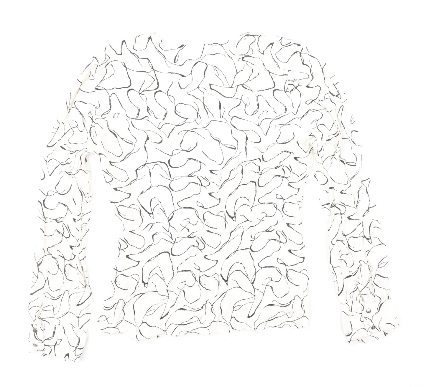 Topshop Womens White Geometric Viscose Basic Blouse Size 10 V-Neck - Buttoned Cuff, Peplum Hem