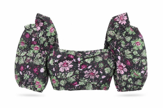 Zara Womens Multicoloured Floral Cotton Cropped Blouse Size XS Sweetheart - Frill Sleeve Detail