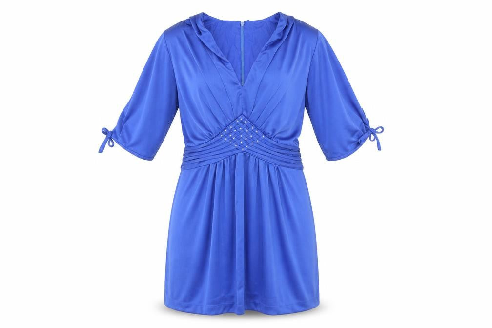 Preworn Womens Blue Polyester A-Line Size 42 Scoop Neck Zip - Tie Detail on Sleeve