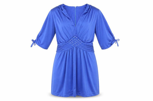Womens Blue Polyester A-Line Size 42 Scoop Neck Zip - Tie Detail on Sleeve