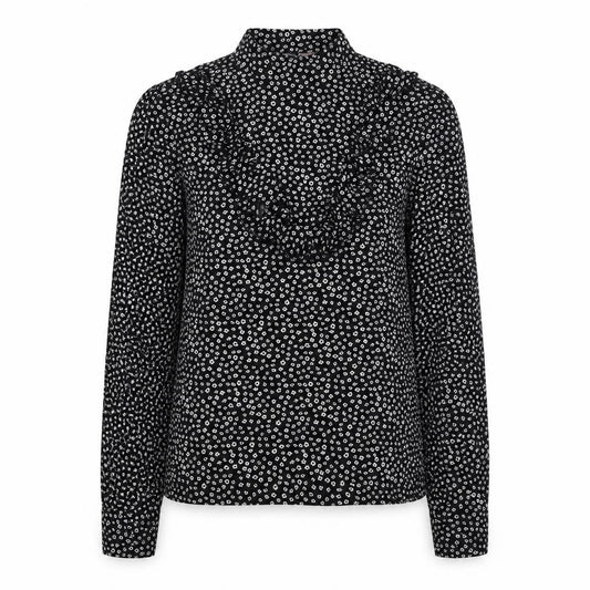 Miss Selfridge Womens Black Floral Viscose Basic Blouse Size 8 Mock Neck