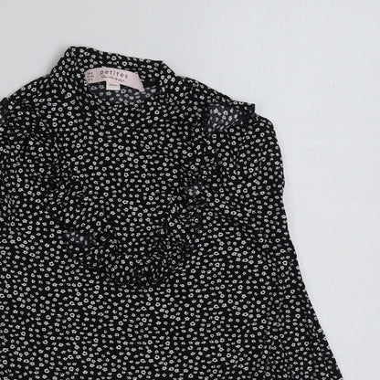 Miss Selfridge Womens Black Floral Viscose Basic Blouse Size 8 Mock Neck