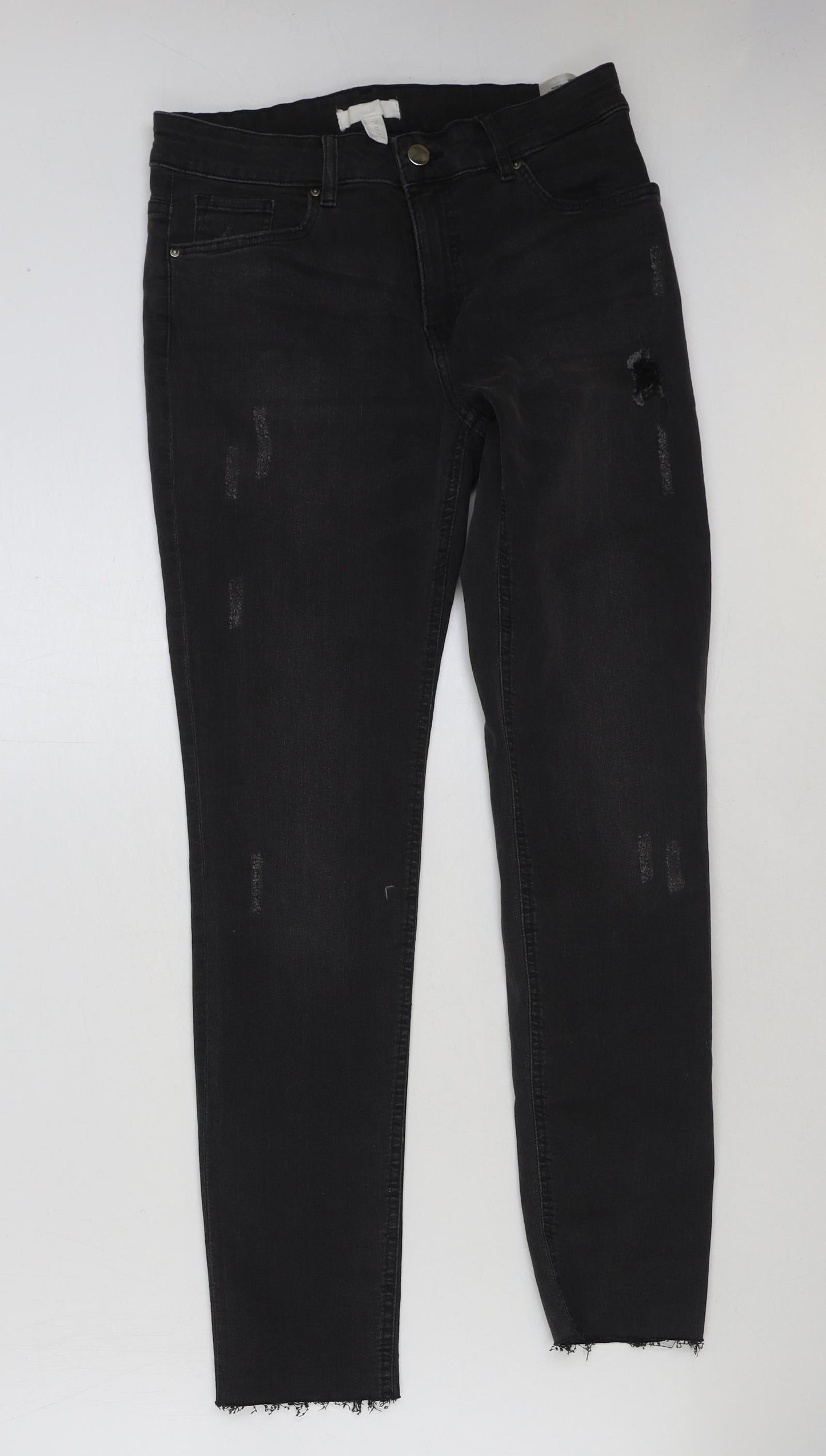 H&M Womens Black Cotton Skinny Jeans Size 10 L29 in Regular Button