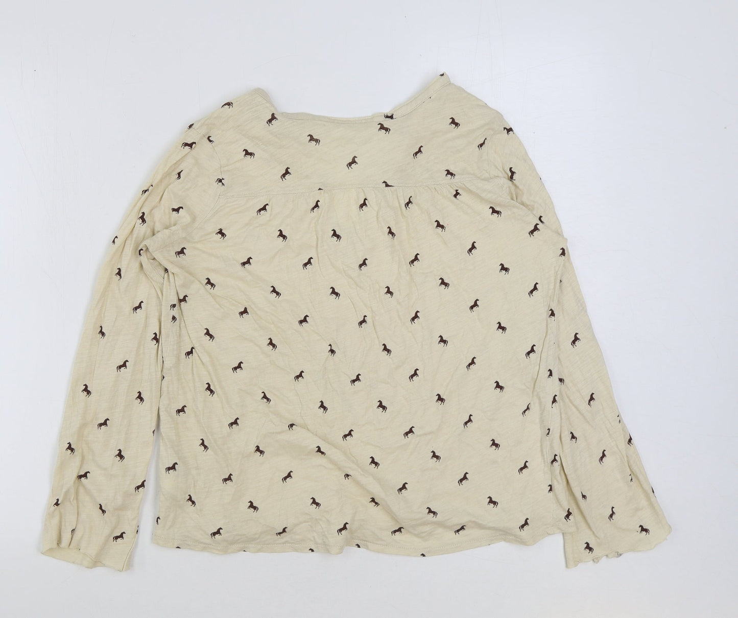 H&M Womens Brown Geometric Polyester Basic T-Shirt Size XS V-Neck - Horse Print