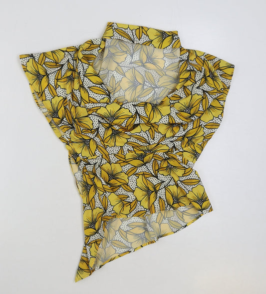 Topshop Womens Yellow Floral Polyester Basic Blouse Size 8 Scoop Neck