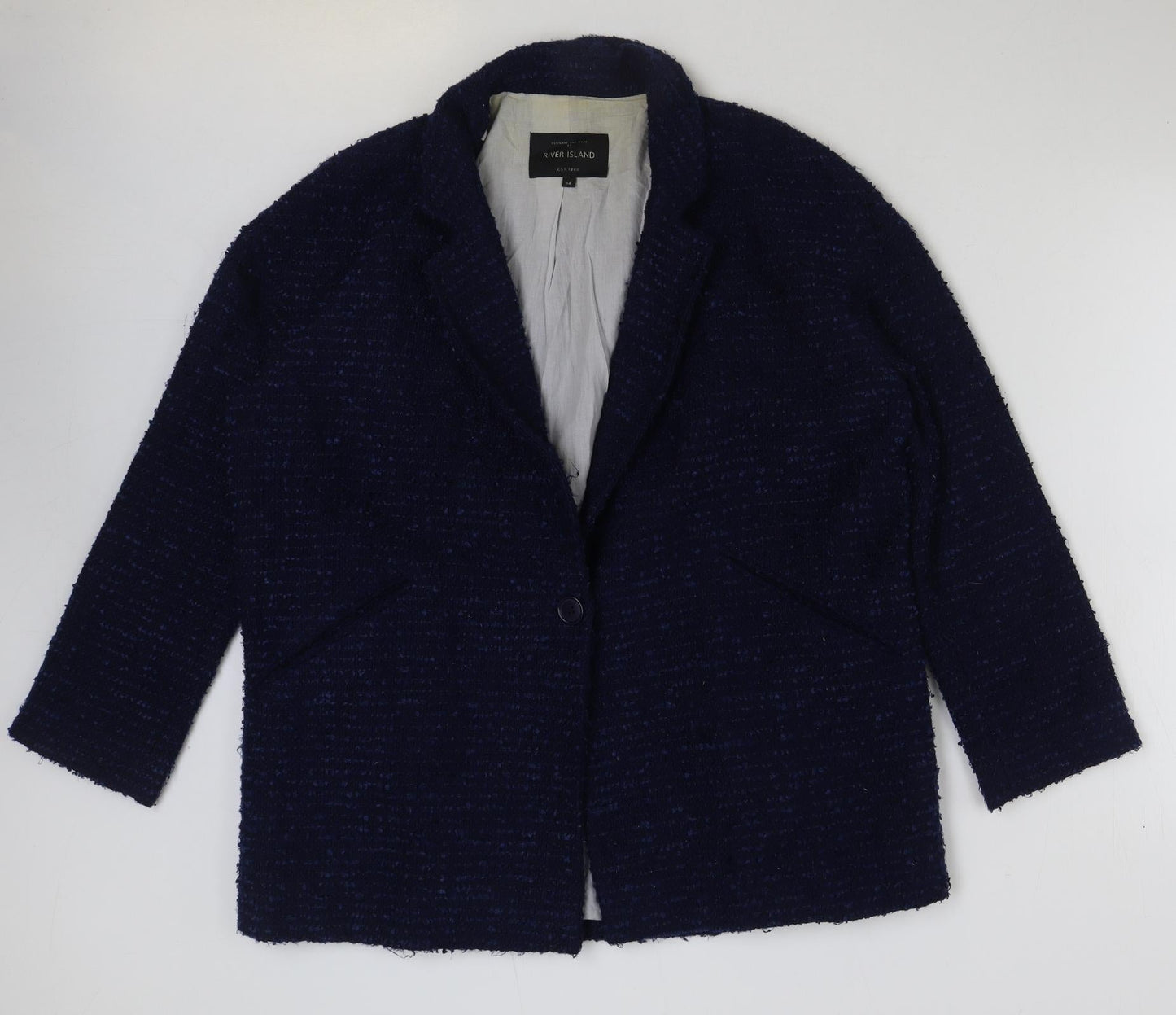 River Island Womens Blue Pea Coat Coat Size 14 Button