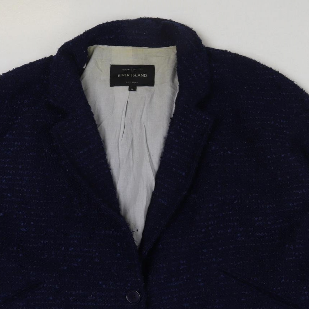 River Island Womens Blue Pea Coat Coat Size 14 Button