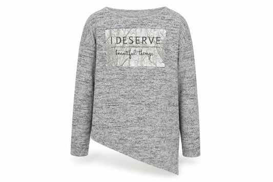 Young Dimension Girls Grey Polyester Basic T-Shirt Size 11-12 Years Round Neck Pullover - I deserve beautiful things