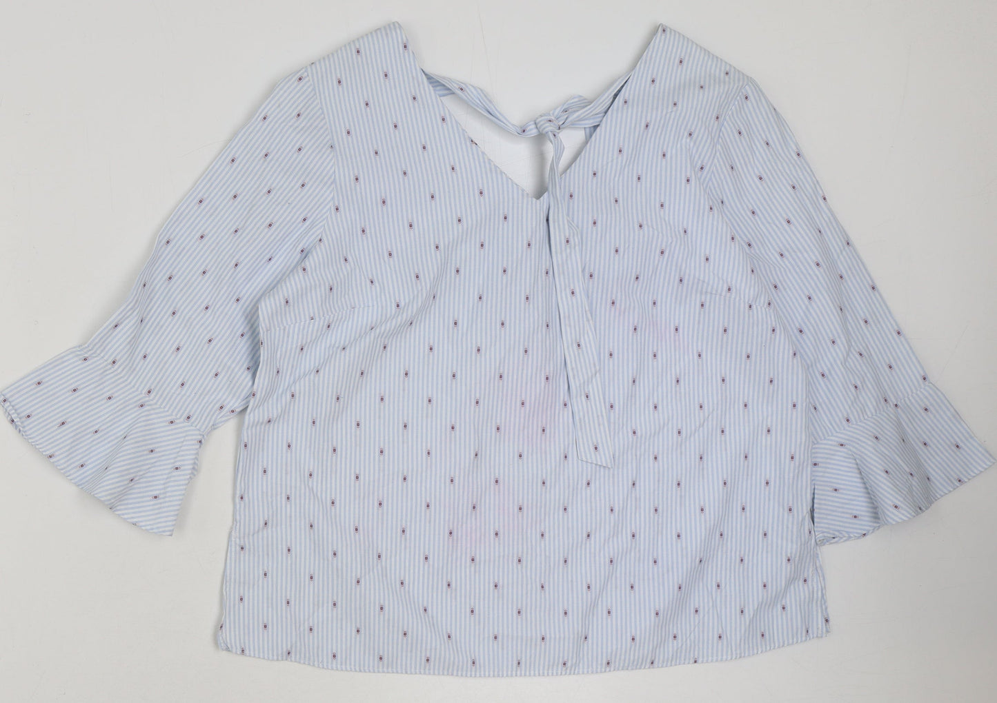 Matalan Womens Blue Striped Polyester Basic Blouse Size 14 V-Neck