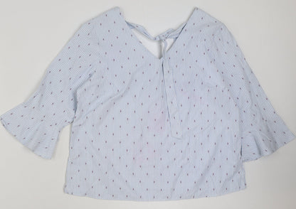 Matalan Womens Blue Striped Polyester Basic Blouse Size 14 V-Neck