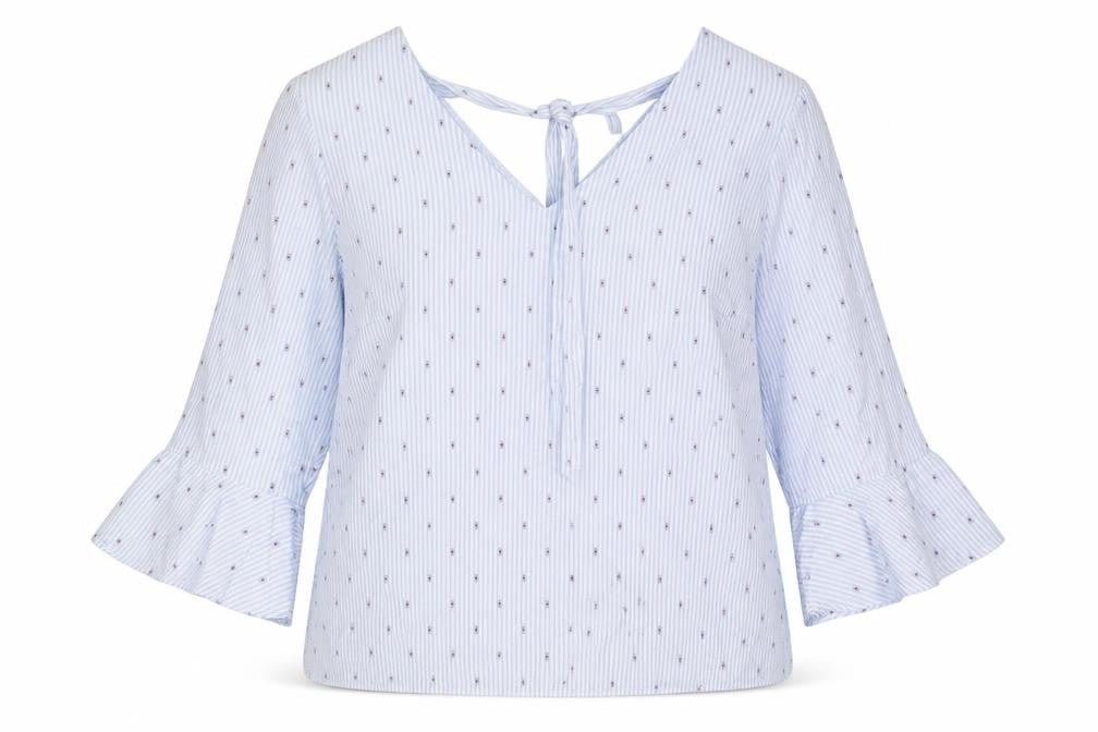 Matalan Womens Blue Striped Polyester Basic Blouse Size 14 V-Neck