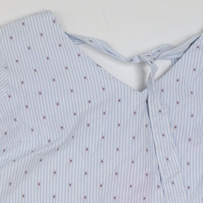 Matalan Womens Blue Striped Polyester Basic Blouse Size 14 V-Neck