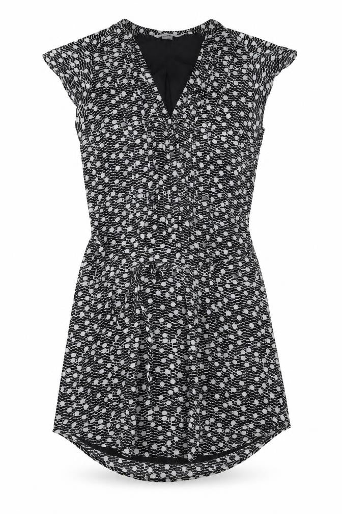 H&M Womens Black Geometric Polyester A-Line Size 8 V-Neck Button