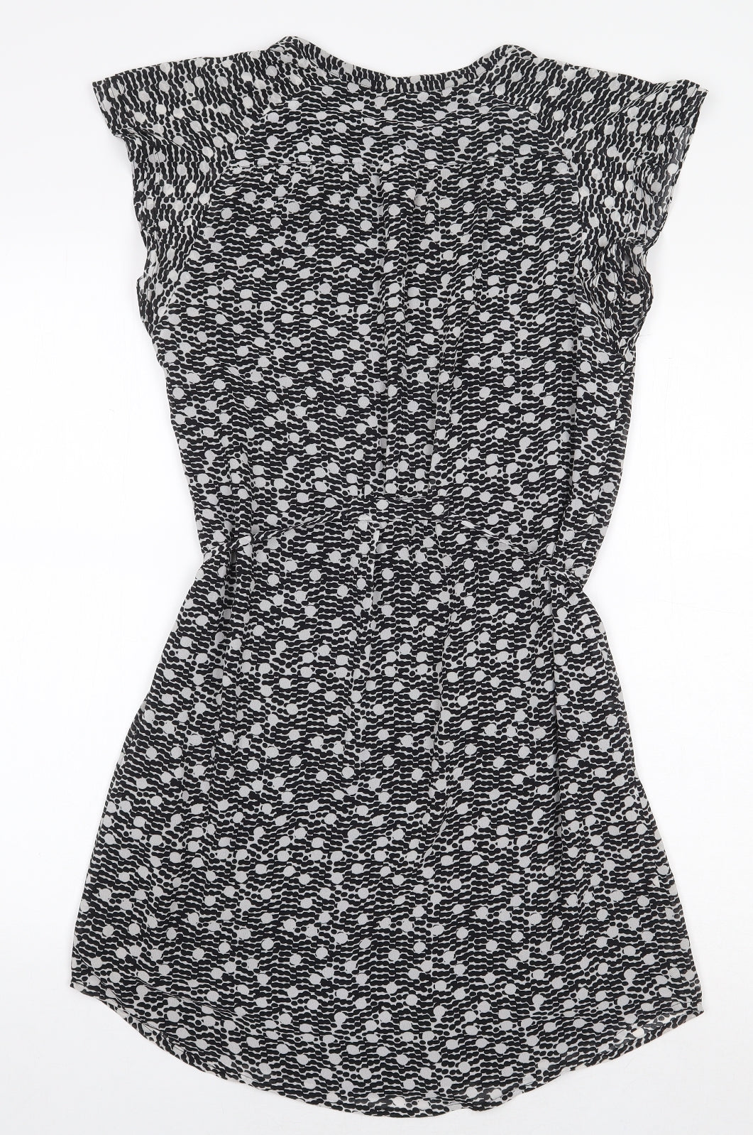 H&M Womens Black Geometric Polyester A-Line Size 8 V-Neck Button