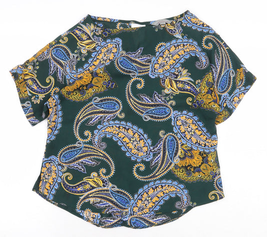 Dorothy Perkins Womens Green Paisley Polyester Basic Blouse Size 10 Boat Neck