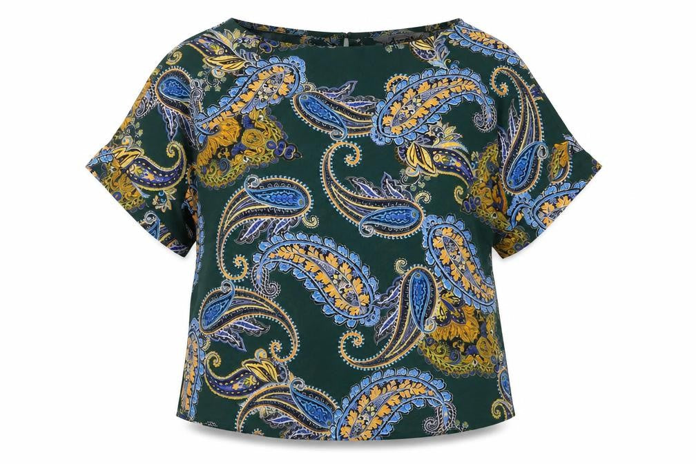 Dorothy Perkins Womens Green Paisley Polyester Basic Blouse Size 10 Boat Neck