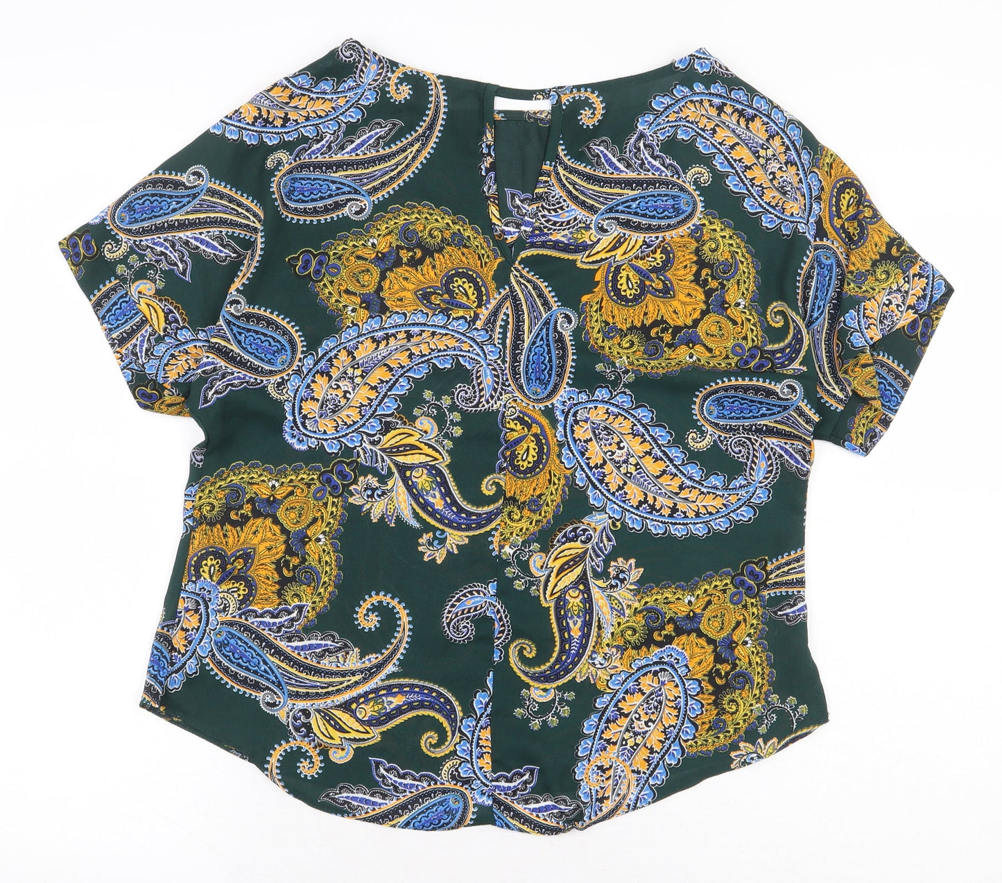 Dorothy Perkins Womens Green Paisley Polyester Basic Blouse Size 10 Boat Neck