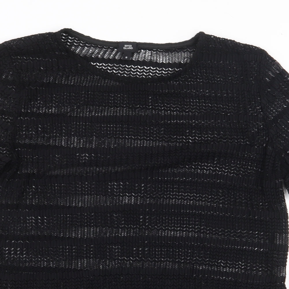 River Island Womens Black Geometric Polyester Basic Blouse Size 8 Boat Neck