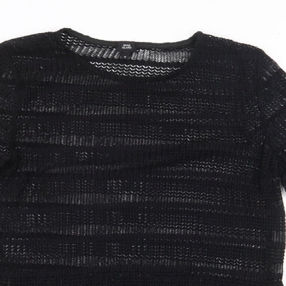 River Island Womens Black Geometric Polyester Basic Blouse Size 8 Boat Neck