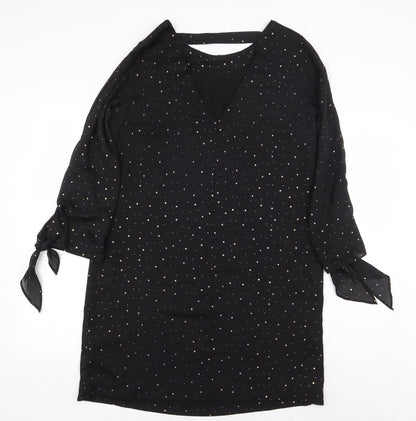 Next Womens Black Polka Dot Polyester Sheath Size 14 Boat Neck Pullover
