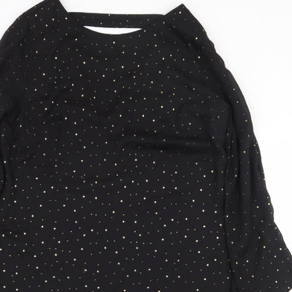 Next Womens Black Polka Dot Polyester Sheath Size 14 Boat Neck Pullover