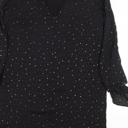 Next Womens Black Polka Dot Polyester Sheath Size 14 Boat Neck Pullover