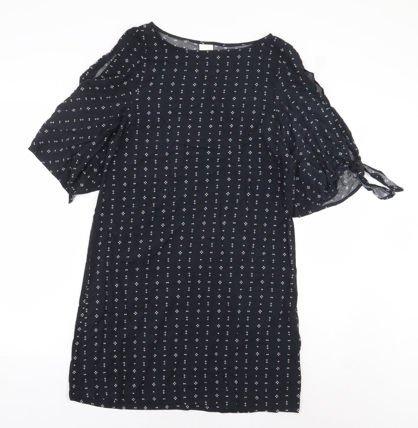 H&M Womens Black Geometric Viscose Sheath Size 8 Boat Neck Pullover