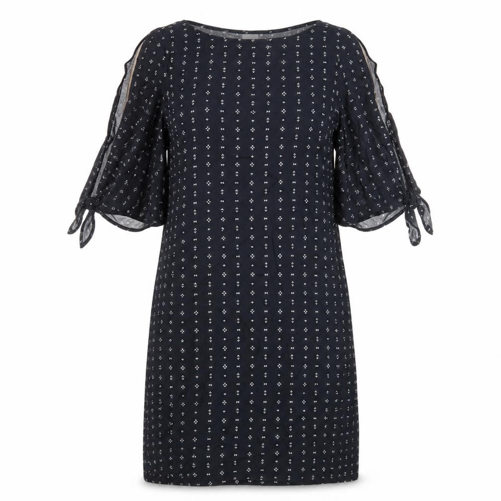H&M Womens Black Geometric Viscose Sheath Size 8 Boat Neck Pullover