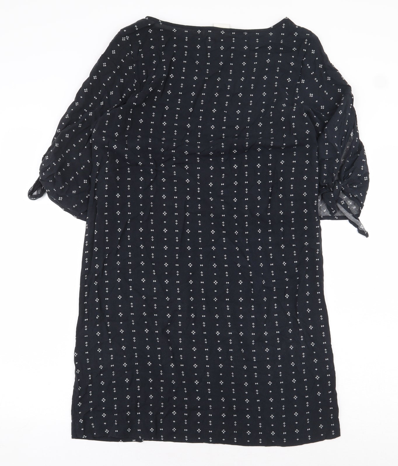 H&M Womens Black Geometric Viscose Sheath Size 8 Boat Neck Pullover
