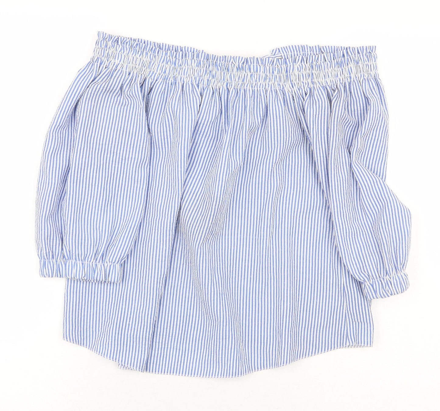 Atmosphere Womens Blue Striped Polyester Basic Blouse Size 4 Off the Shoulder