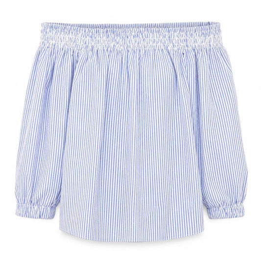 Atmosphere Womens Blue Striped Polyester Basic Blouse Size 4 Off the Shoulder