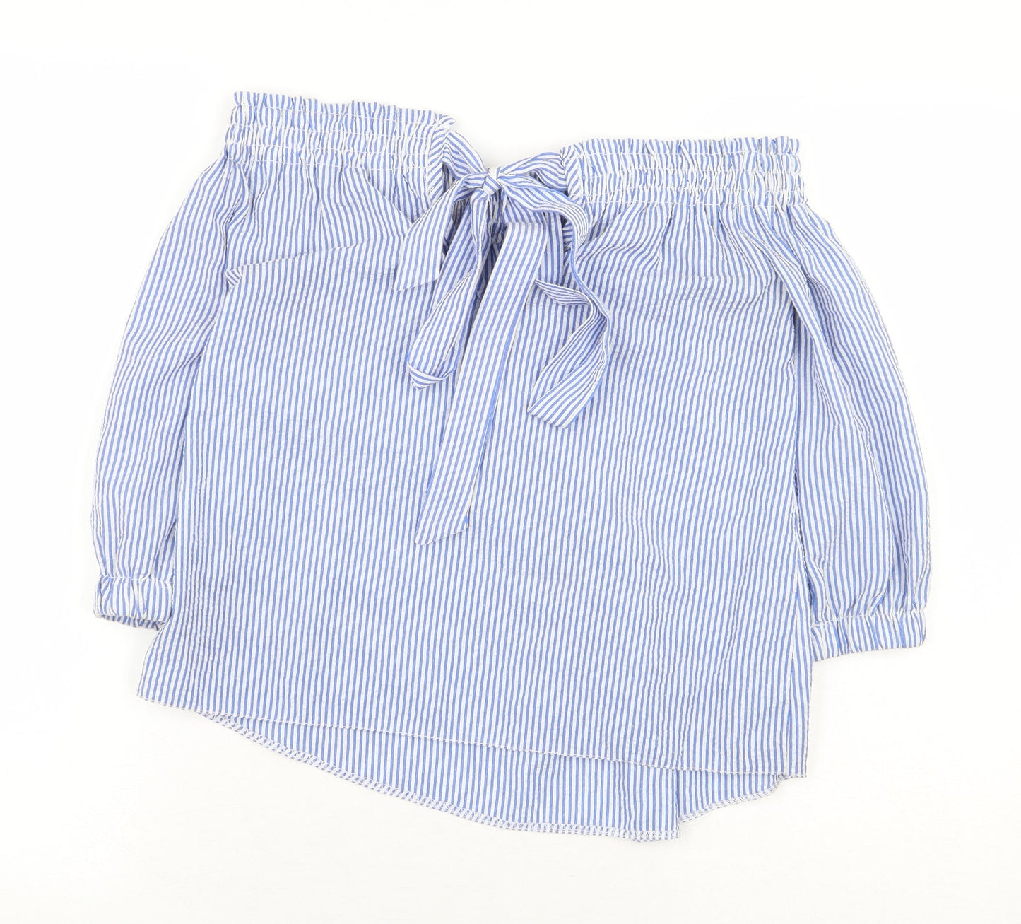 Atmosphere Womens Blue Striped Polyester Basic Blouse Size 4 Off the Shoulder