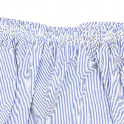 Atmosphere Womens Blue Striped Polyester Basic Blouse Size 4 Off the Shoulder