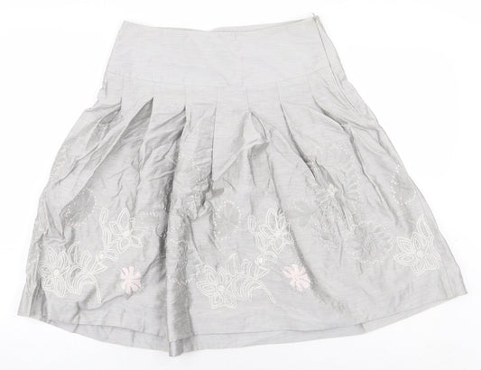 Bandolera Womens Grey Floral Viscose A-Line Skirt Size 10 Zip