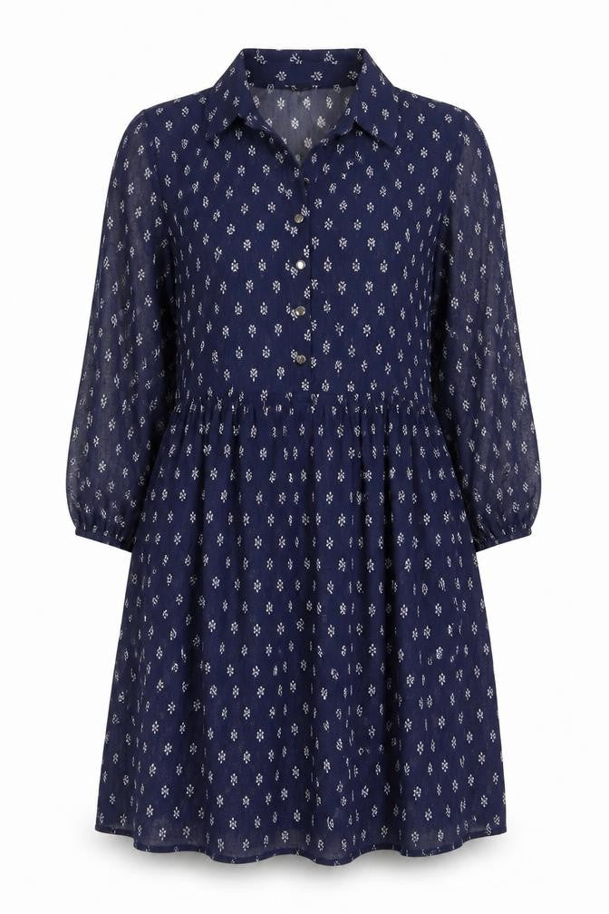 George Womens Blue Geometric Polyester Shirt Dress Size 10 Collared Button