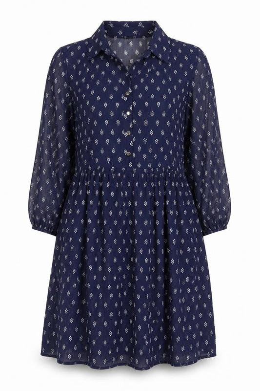 George Womens Blue Geometric Polyester Shirt Dress Size 10 Collared Button