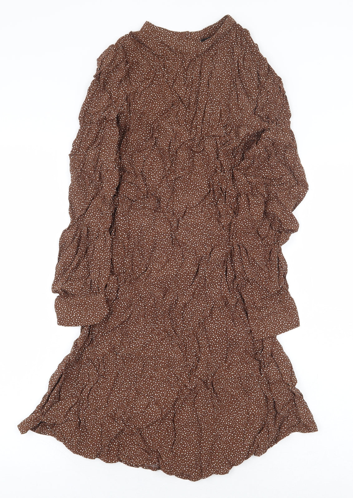 New Look Womens Brown Geometric Viscose A-Line Size 10 Mock Neck Button