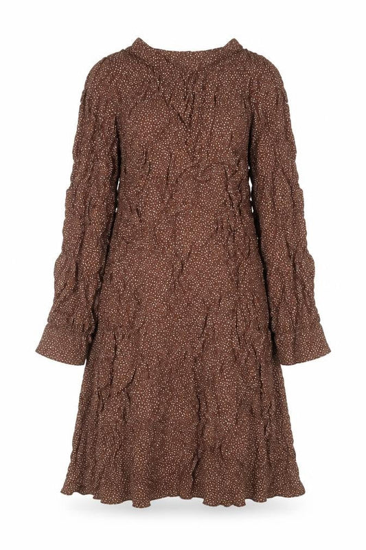 New Look Womens Brown Geometric Viscose A-Line Size 10 Mock Neck Button