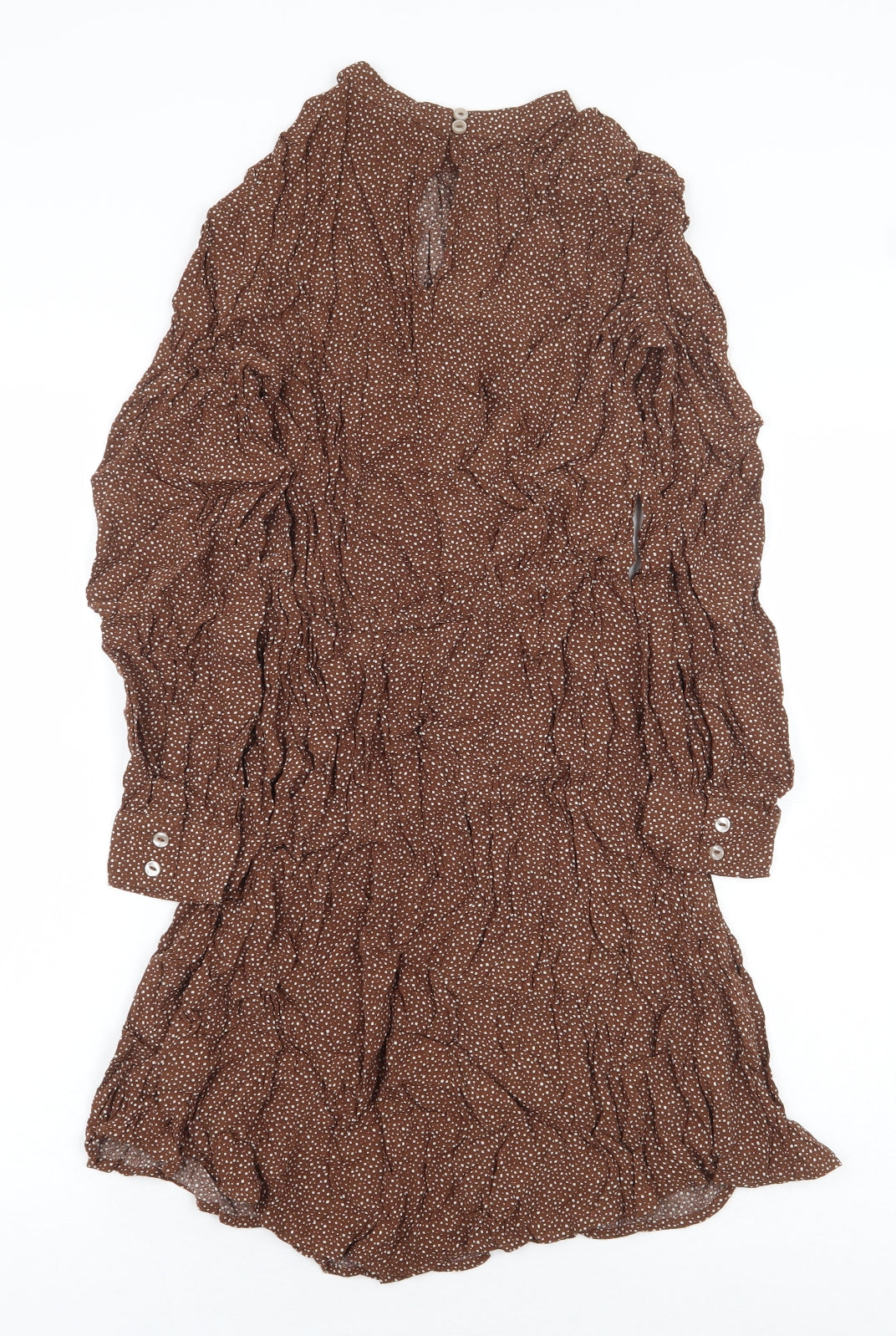 New Look Womens Brown Geometric Viscose A-Line Size 10 Mock Neck Button